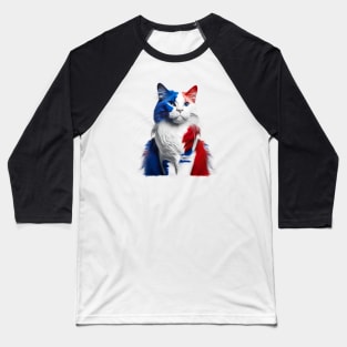 [AI Art] Red, blue and white fluffy Kitty Cat Baseball T-Shirt